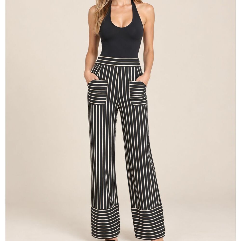 Black White Stripe Wide Leg Pants Size Small